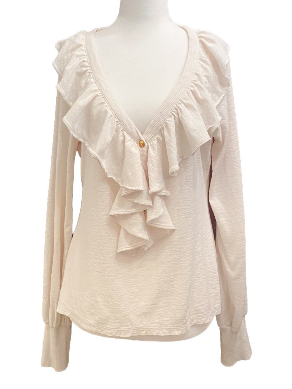NATION LTD Lalita Ruffled Henley Top Cream Pima Cotton L